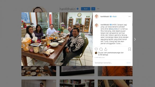 Hanif Dhakiri sarapan di rumah Ahok (instagram/@hanifdhakiri)