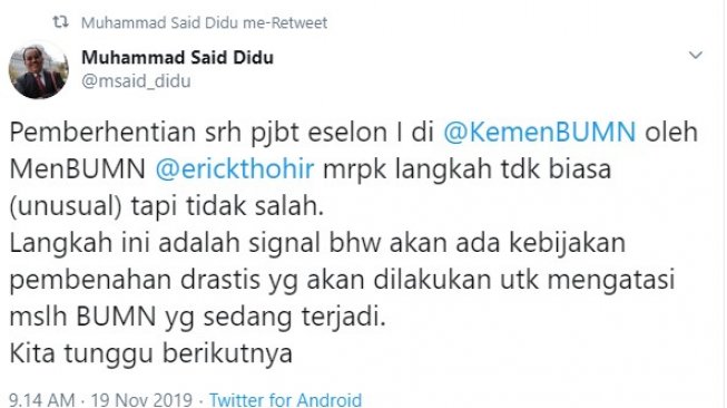 Cuitan Said Didu. (Twitter @msaid_didu).