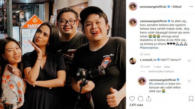 Vanessa Angel mengunggah foto bareng Cecep Reza dan menginformasikan kalau mantan aktor cilik itu meninggal dunia. [Instagram]