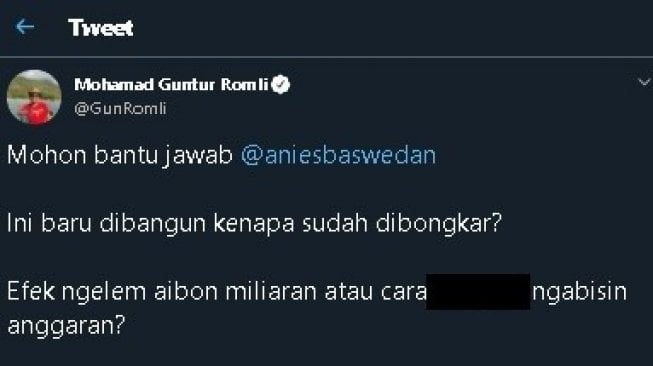 Cuitan Guntur Romli soal jalur sepeda Cikini. (Twitter/@GunRomli)