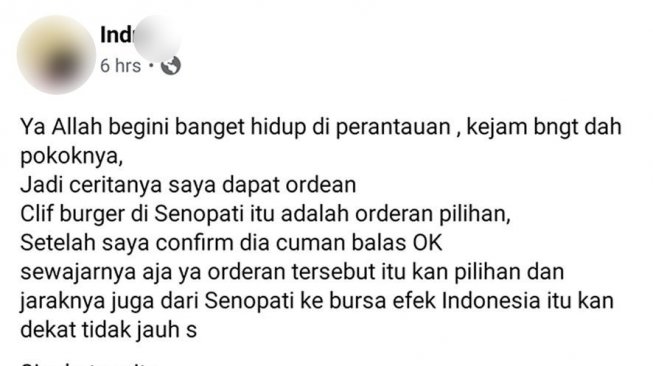 Postingan ojol yang ramai dibicarakan warganet. (Facebook)