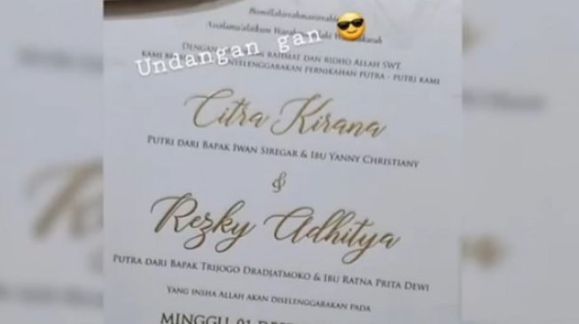 Undangan pernikahan Rezky Aditya dan Citra Kirana. [Instagram]