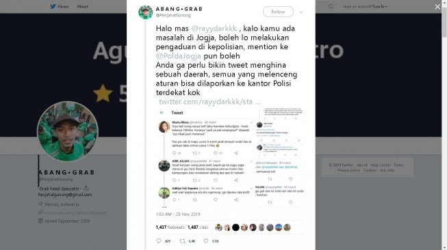 Pengguna Twitter dituding menghina Jogja - (Twitter/@PenjahatGunung)