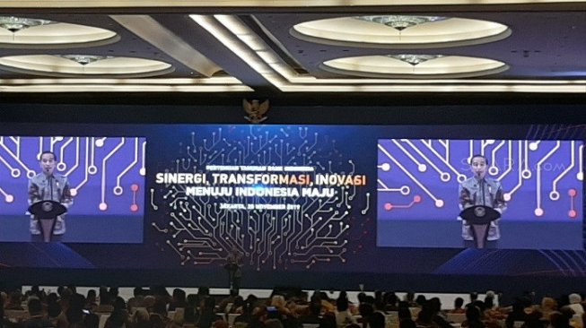 Presiden Jokowi saat memberikan sambutan dalam Pertemuan Tahunan Bank Indonesia di Ballroom Raffles Hotel, Jalan Prof DR Satrio, Kuningan, Jakarta, Kamis (28/11/2019) malam. (Suara.com/Ummi HS).