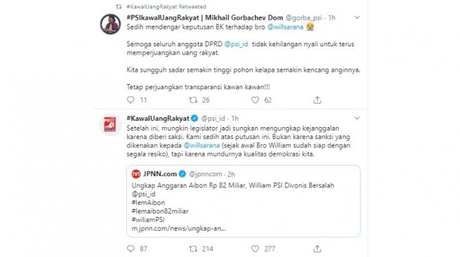 PSI Tanggapi sanksi yang dijatuhkan pada William Aditya (twitter @psi_id)