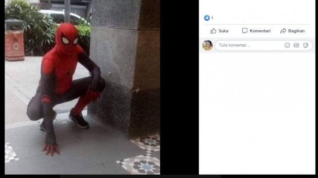 Pria pakai baju Spiderman di Penang. (Facebook/@Klangkampunghalamanku)