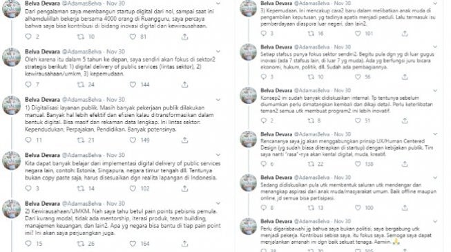 Rencana yang akan dilakukan Stafsus Belva Devara 5 tahun ke depan (twitter @AdamasBelva)