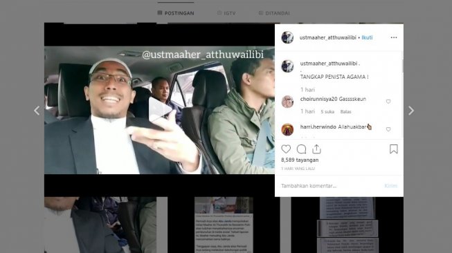 Klarifikasi Ustaz Maheer setelah dirinya dilaporkan Abu Janda ke polisi (instagram/@ustmaaher_atthuwailibi)