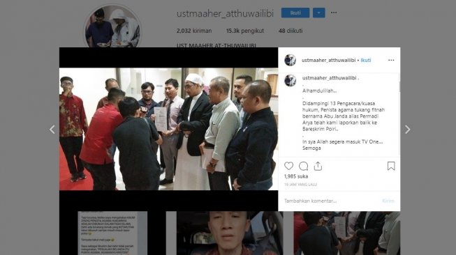 Ustaz Maheer Balik Laporkan Abu Janda ke Bareskrim (instagram/@ustmaaher_atthuwailibi)