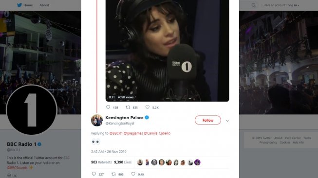 Camila Cabello ngaku mencuri pensil di Kerajaan Inggris. (Twitter/@BBCR1)