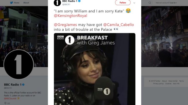 Camila Cabello ngaku mencuri pensil di Kerajaan Inggris. (Twitter/@BBCR1)