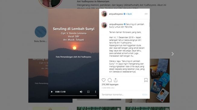 Susilo Bambang Yudhoyono (SBY) nyanyi lagu Seruling di Lembah Sunyi untuk Ani Yudhoyono (instagram/@aniyudhoyono)