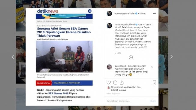 Hotman Paris mendesak Mendikbud tanggapi kasus pesenam SEA Games dituduh tak perawan (instagram/@hotmanparisofficial)