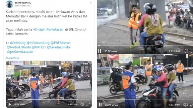 Dicibir Warganet, Pria Bawa Anak dan Wanita Nekad Terobos Rel