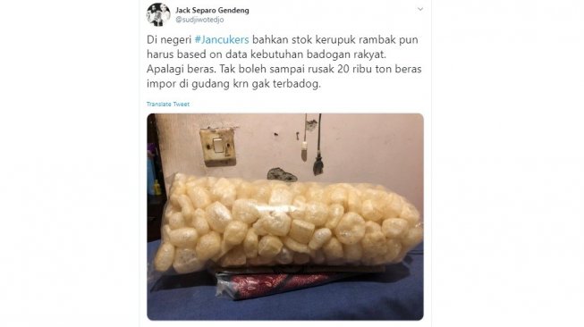 Sudjiwo Tedjo menanggapi 20 ribu ton beras impor yang turun mutu (twitter @sudjiwotedjo)