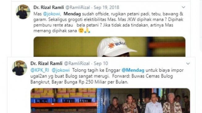 Kicauan Rizal Ramli mengkritik Enggartiasto Lukita (twitter @RamliRizal)