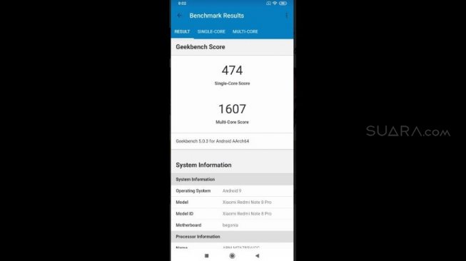 Skor Geekbench 5 Redmi Note 8 Pro. [Suara.com/Tivan Rahmat]