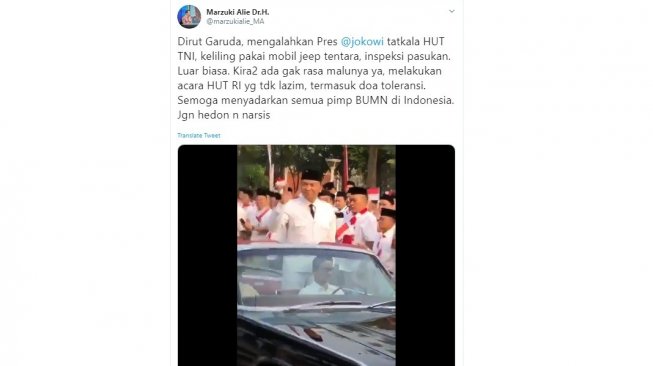 Marzuki Alie  mengkritik gaya Ari Askhara saat perayaan HUT RI (twitter marzukialie_MA)