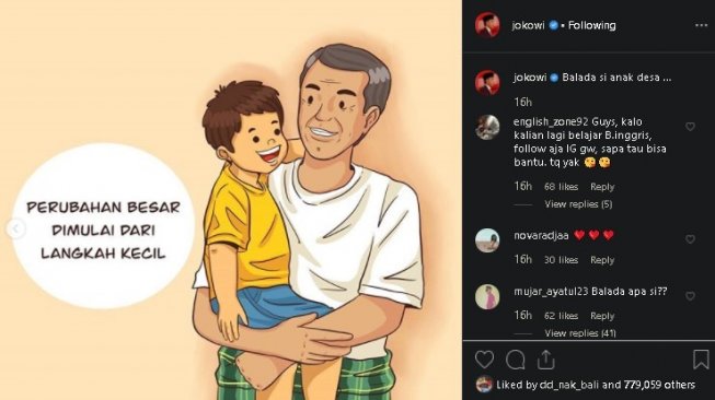 Jokowi unggah cerita Balada Si Anak Desa. (Instagram/@jokowi)