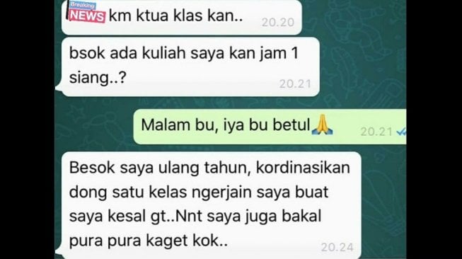 Tangkapan layar chat antara dosen dan mahasiswanya yang unik. [Twitter]