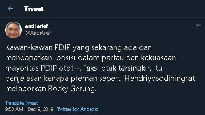 Cuitan Andi Arief soal Rocky Gerung. (Twitter/@AndiArief__)