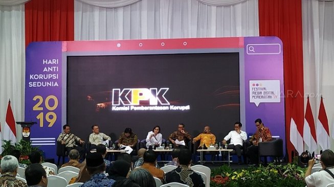 Menteri Keuangan Sri Mulyani dalam acara Hakordia 2019 di KPK. (Suara.com/M Yasir).