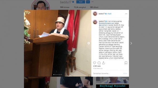 Cerita di balik layar pentas Hari Antikorupsi Sedunia oleh menteri-menteri Jokowi (instagram/@beddu17)