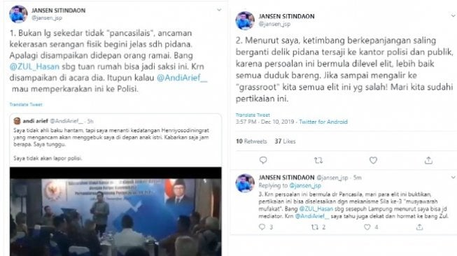 Jansen Sitindaon minta Henry Yoso dan Andi Arief berdamai (twitter @jansen_jsp)