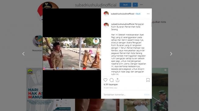 Wakil Walikota Serang Subadri Ushuludin marah-marah (instagram/@subadriushuludinofficial)