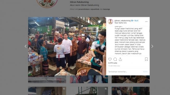 Gibran Rakabuming Raka blusukan ke pasar tradisional menjelang Pilkada 2020 (instagram/@gibran_rakabuming)