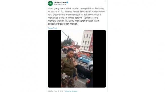 Video viral Kader Banser dipersekusi pria tidak dikenal (twitter @nahdlatululama)