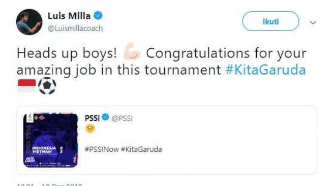 Luis Milla menyemangati Timnas Indonesia U-22. (Twitter/@luismillacoach).