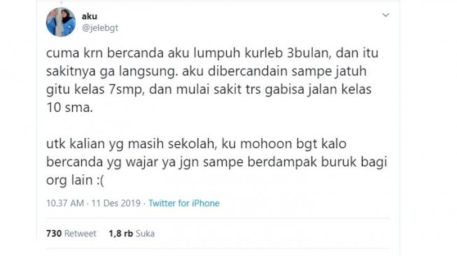 Orang lumpuh sementara karena jatuh posisi duduk (Twitter/@jelebgt)