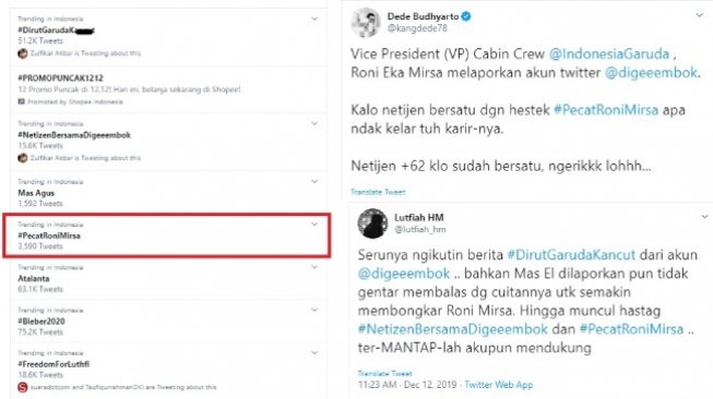 Tagar #PecatRoniMirsa Trending (twitter)