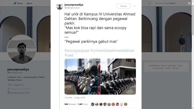 Pakiran rapi Honda Scoopy di Kampus 4 UAD Bantul, Yogyakarta - (Twitter/@sebingkainarasi)