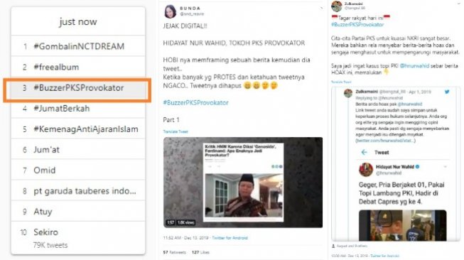 Tagar #BuzzerPKSProvokator trending topik di Twiiter, warganet ungkit jejak digital Hidayat Nur Wahid (twitter dan trends24.in)