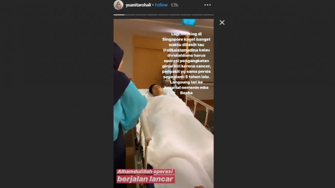 Vidi Aldiano operasi pengangkatan ginjal kiri (Instagram/@yuanitarohali)