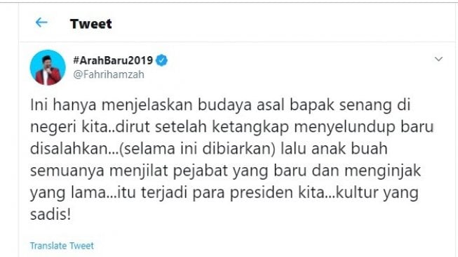 Fahri Hamzah menanggapi temuan cucu usaha Garuda Indonesia (twitter @Fahrihamzah)