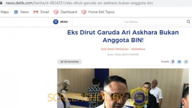 Klarifikasi postingan Ari Askhara anggota BIN. (turnbackhoax.id)