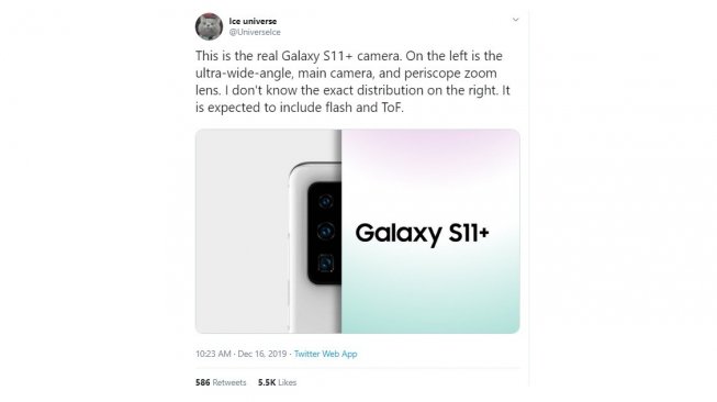 Bocoran kamera Samsung Galaxy S11 Plus. [Twitter]