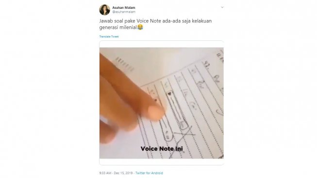 Jawaban soal dengan voice note. [Twitter]