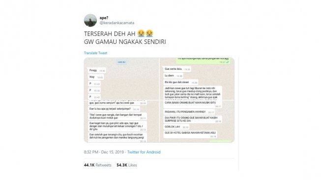 Tangkapan layar chat seorang kekasih yang dikira dilamar. [Twitter]