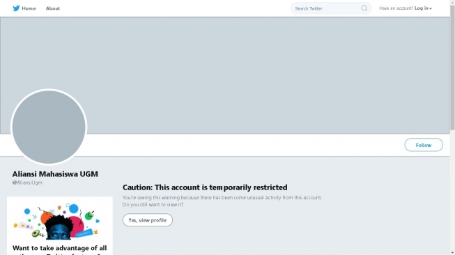 Akun Twitter @AliansiUgm dibatasi - (Twitter/@AliansiUgm)