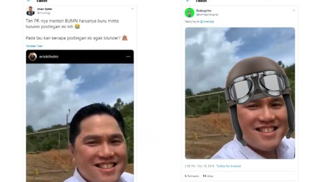 Video Erick Thohir naik motor dianggap blunder (twitter @imanlagi)