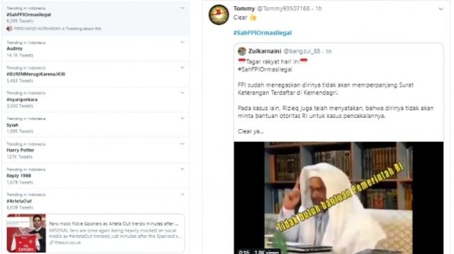Tagar #SahFPIOrmasIlegal masuk trending topik Twitter (twitter)