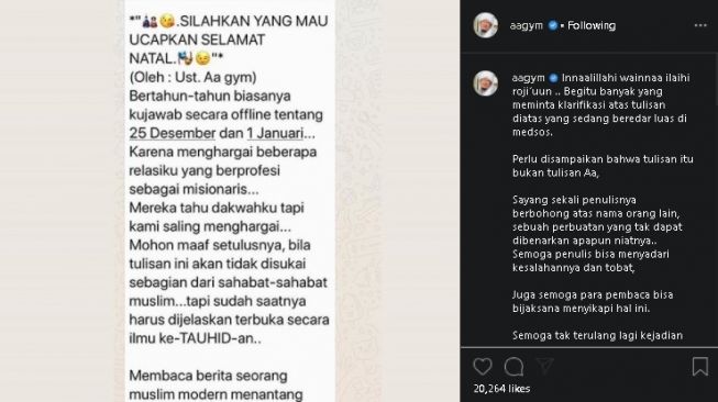 Namanya Dicatut dalam Pesan Berantai soal Ucapan Natal, Aa Gym Buka Suara