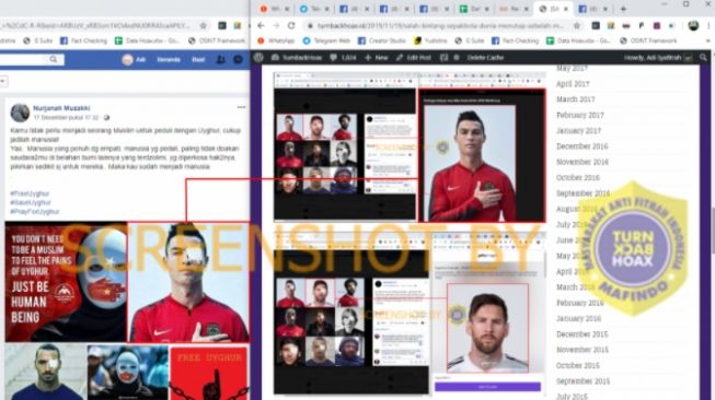 Unggahan sebelah mata Cristiano Ronaldo dan Zlatan Ibrahimovic tertutup perban. (turnbackhoax.id)
