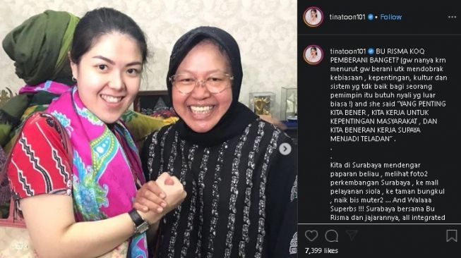 Temui Wali Kota Surabaya, Tina Toon Mengaku Terkagum