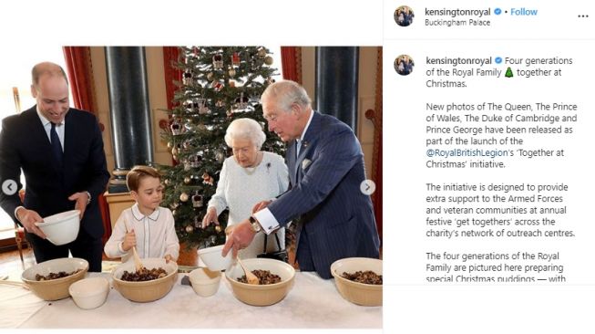 Pangeran George dan Ratu Elizabeth II bikin puding Natal. (Instagram/@kensingtonroyal)