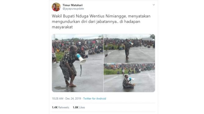 Wakil Bupati Nduga Wentius Nimiangge mundur dari jabatan (twitter @jayapuraupdate)